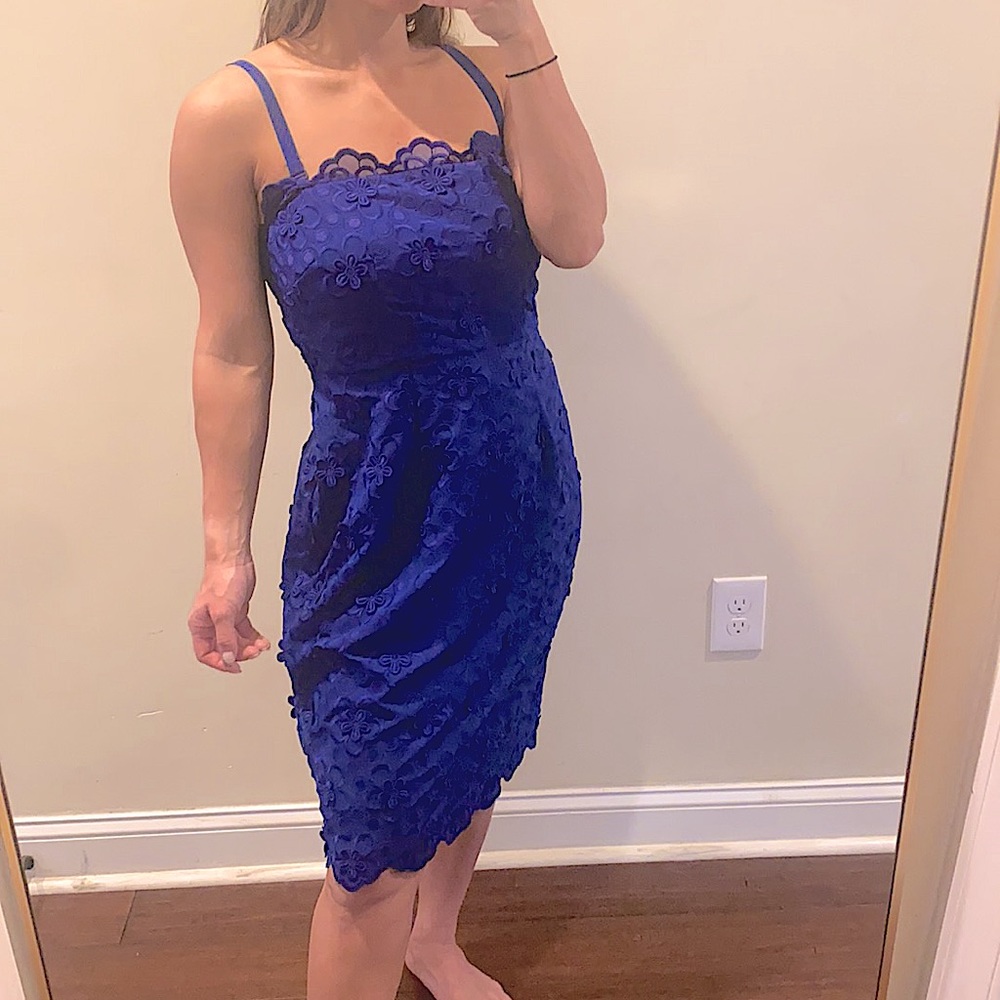 Monsoon Blue 3D Floral Dress Removable Straps NWT
